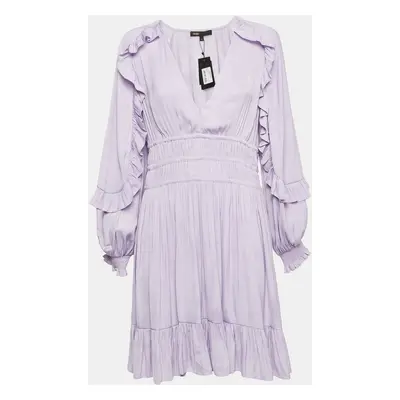 Maje Light Purple Satin Ruffled Ralya Short Dress