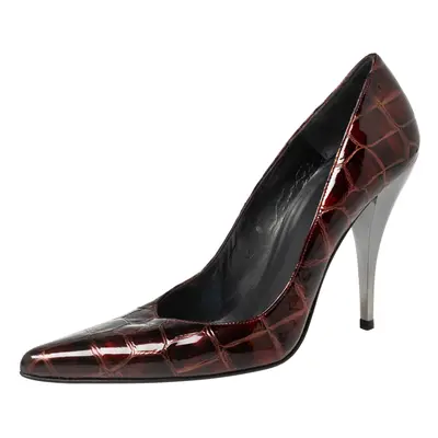 Stuart Weitzman Burgundy Croc Embossed Patent Leather Pointed Toe Pumps Size