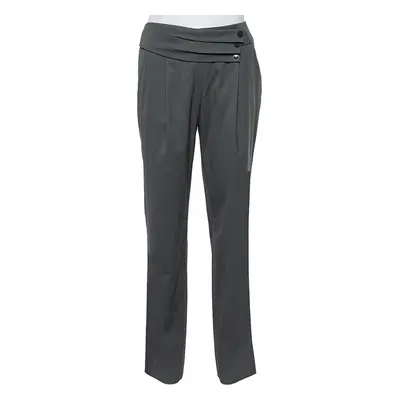 Emporio Armani Grey Wool Pleated Detail Trousers