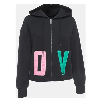 Love Moschino Black Cotton Love Patch Oversize Hooded Sweatshirt