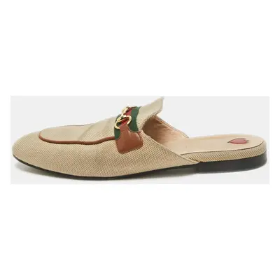 Gucci Beige Canvas Web Princetown Mules Size