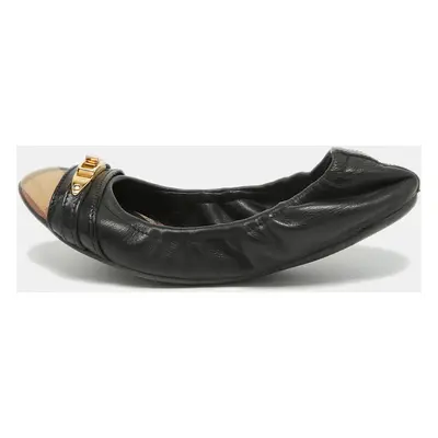 Burberry Black /Beige House Check Canvas and Leather Ballet Flats Size