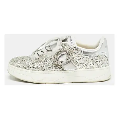 Jimmy Choo Silver Glitter and Leather Osaka Sneakers Size 38.5