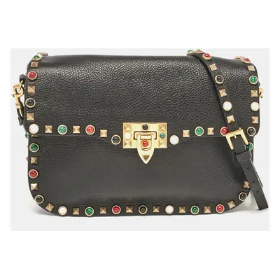 Valentino Black Leather Rolling Rockstud Shoulder Bag