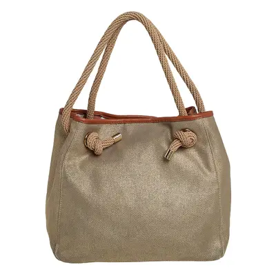 MICHAEL Michael Kors Metallic Beige/Brown Canvas and Leather Large Isla Tote