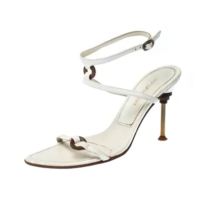 Sergio Rossi White Leather Ankle Strap Sandals Size 36.5