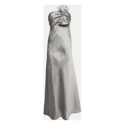 J Mendel Grey Silk Blend Strapless Front Bow Detail Gown