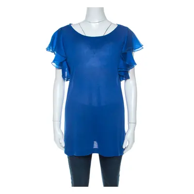 Gucci Blue Jersey and Silk Ruffled Sleeve Top