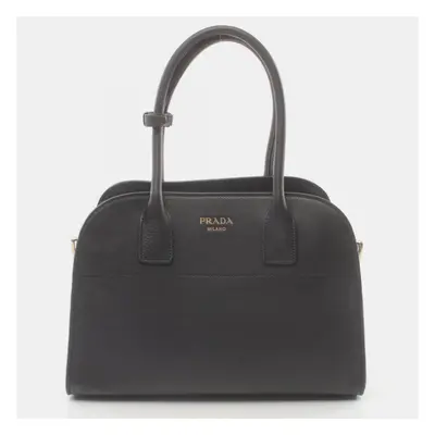 Prada Leather Black SOFT GLAIN Medium Tote Bag