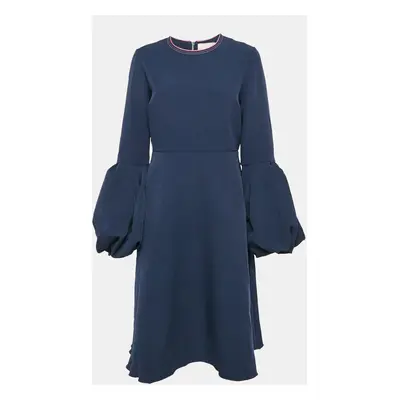 Roksanda Ilincic Navy Blue Crepe Puff Sleeve Aylin Midi Dress