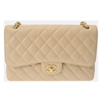 Chanel Beige Caviar Skin Matelasse Chain Shoulder Double Flap Bag