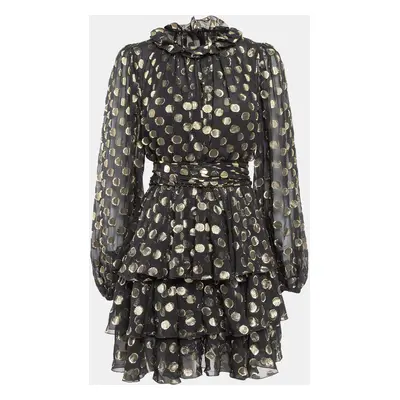 Dolce & Gabbana Black Polka Dot Silk Brocade Tie-Up Waist Mini Dress