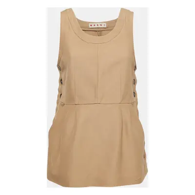 Marni Beige Cotton Buttoned Sleeveless Peplum Top