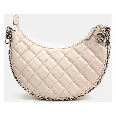 Chanel Beige Leather Chain Around Hobo Bag