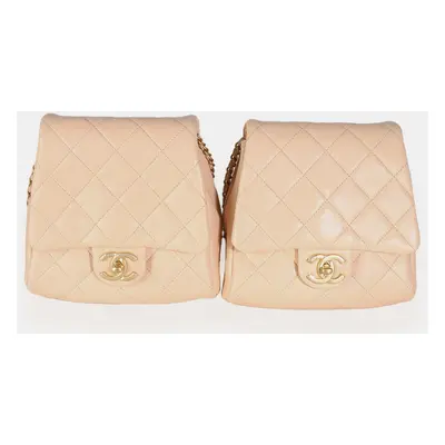 Chanel Beige Quilted Lambskin Double Side Pack Shoulder Bag