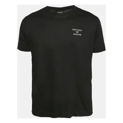 Emporio Armani Black Logo Embroidery Jersey Crew Neck T-Shirt