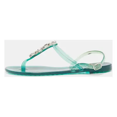 Casadei Green Rubber Slingback Flat Sandals Size