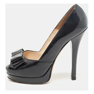 Fendi Black Patent Leather Bow Peep Toe Platform Pumps Size