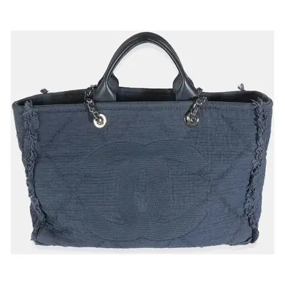 Chanel Navy Canvas Medium CC Double Face Tote Bag