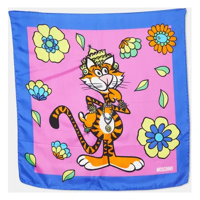 Moschino Multicolor Tiger Printed Silk Square Scarf