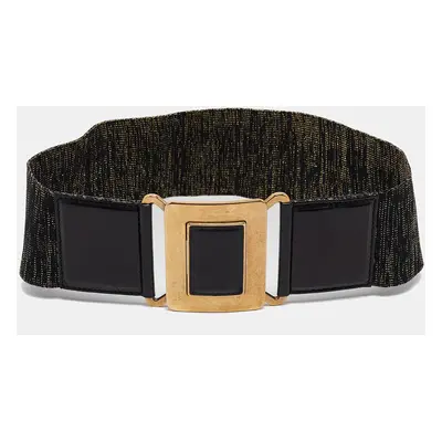 Yves Saint Laurent Gold/Black Elastic and Leather Waist Belt