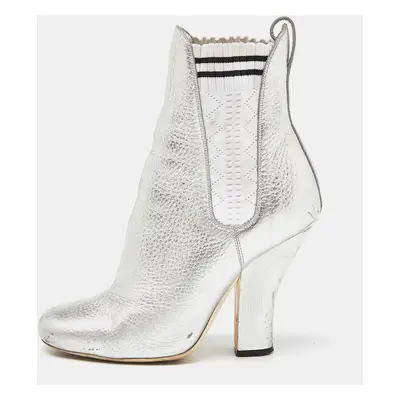 Fendi Silver Leather Marie Antoinette Ankle Boots Size