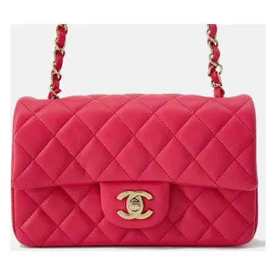 Chanel Pink Leather Classic rectangular Flap Shoulder Bag