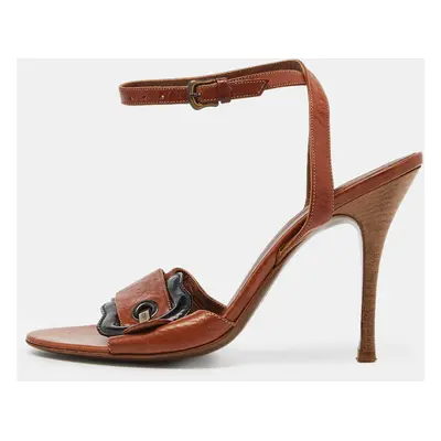 Fendi Brown Leather Buckle Detail Ankle Strap Sandals Size