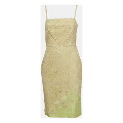 RED Valentino Beige & Green Lace Sleeveless Short Dress