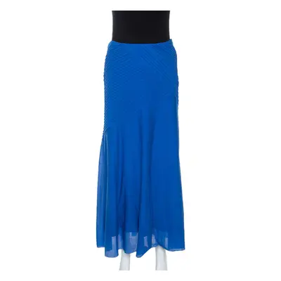 Ralph Lauren Blue Cotton Pintuck Detail Maxi Skirt