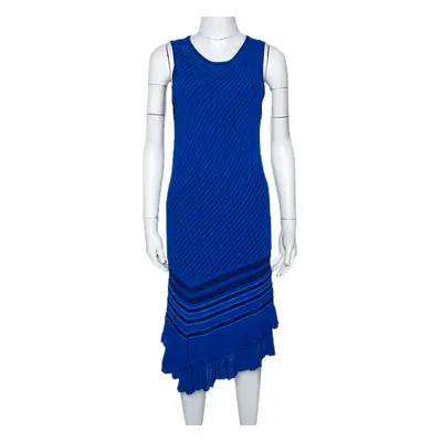 Roberto Cavalli Blue Stretch Knit Asymmetric Hem Dress