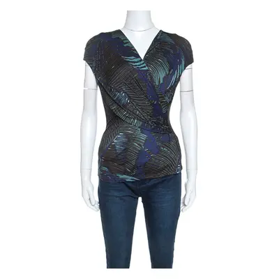 Max Mara Multicolor Printed Stretch Knit Wrap Top