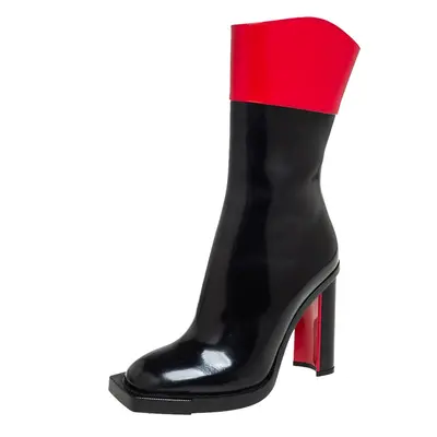 Alexander McQueen Red/Black Patent Leather Calf Length Boots Size 38.5