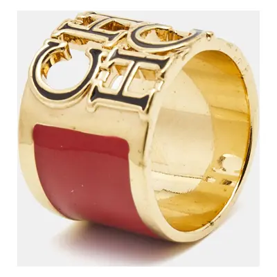 Carolina Herrera CH Enamel Gold Tone Ring Size