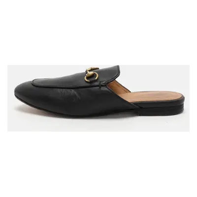 Gucci Black Leather Princetown Horsebit Mules Size 36.5