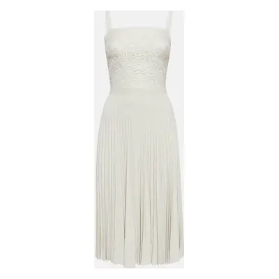 Elie Saab Off-White Jersey Lace Patch and Pleated Mini Dress