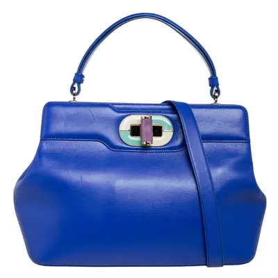 Bvlgari Blue Leather Isabella Rossellini Top Handle Bag