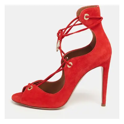 Aquazzura Red Suede Tango Curvy Lace-Up Sandals Size