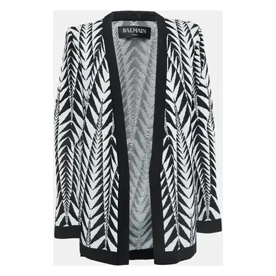 Balmain Black/White Patterned Knit Open Front Cardigan