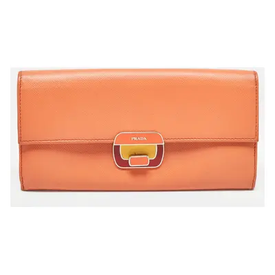 Prada Orange Leather Pushlock Flap Continental Wallet