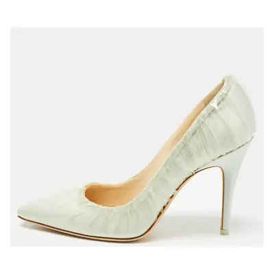 Jimmy Choo x Off-White Light Blue Satin and Pleated PVC Anne Pumps Size