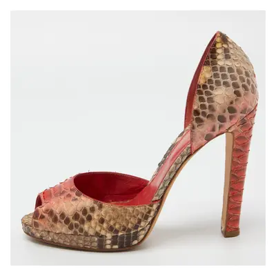 Sergio Rossi Tricolor Python Peep Toe Platform D'orsay Pumps Size 38.5