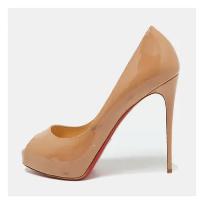 Christian Louboutin Beige Patent Leather Lady Peep Peep Toe Pumps Size 39.5