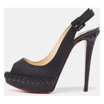 Christian Louboutin Black Canvas Indiana Platform Pumps Size 37.5