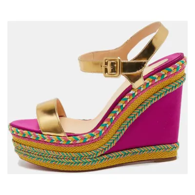 Christian Louboutin Multicolor Leather Espadrille Wedge Ankle Strap Sandals Size