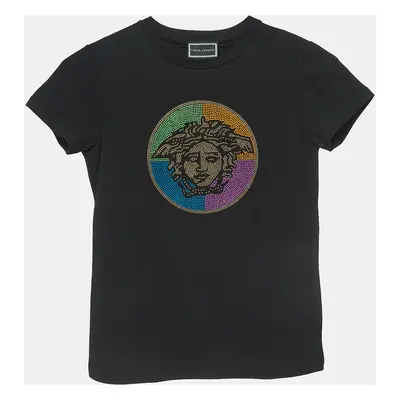 Young Versace Black Medusa Embellished Cotton T-Shirt (10 Yrs)