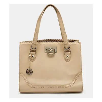 DKNY Beige Leather Beekman French Whipstitch Trim Tote