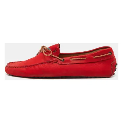 Tod's Red Nubuck Leather Bow Slip On Loafers Size