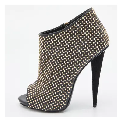 Giuseppe Zanotti Black Studded Leather Peep Toe Ankle Booties Size