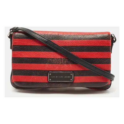 Marc by Marc Jacobs Red/Black Stripe Leather Percy Flap Crossbody Bag